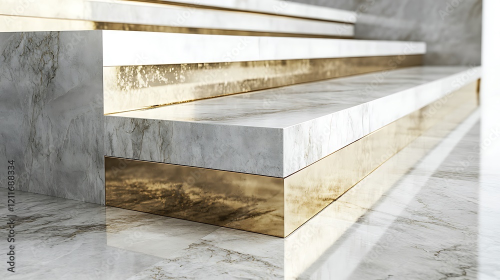 Elegant Marble Staircase With Gold Accents Elegant Marble Staircase With Gold Accents