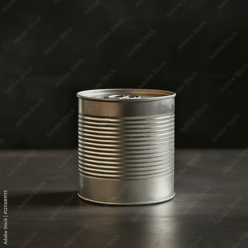 Retro Aluminum Tin Can on Dark Background with Dramatic Lighting for Retro Storage Retro Aluminum Tin Can on Dark Background with Dramatic Lighting for Retro Storage