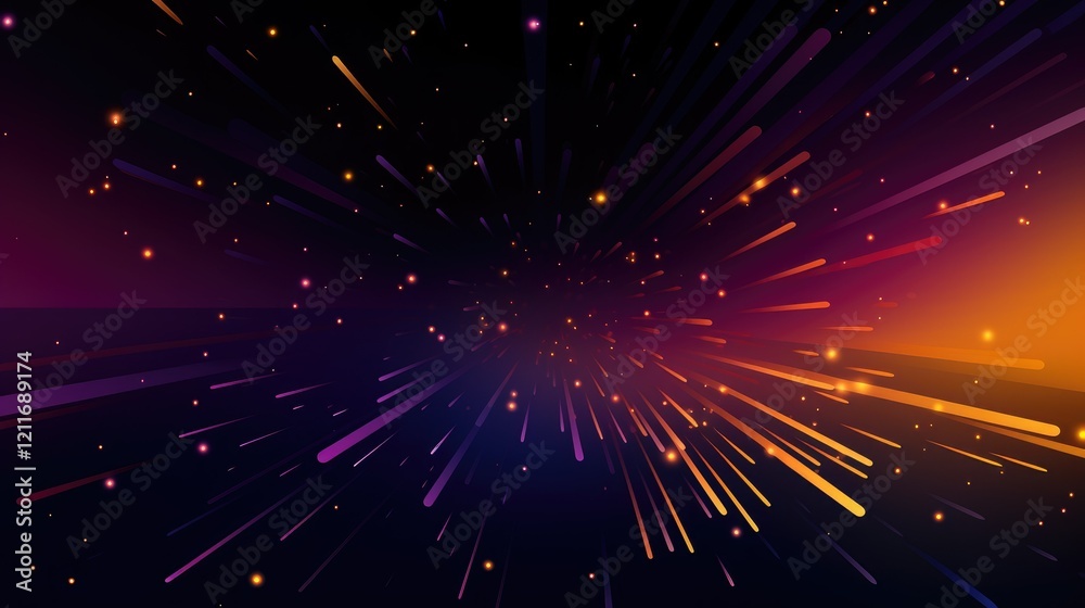 Fototapeta premium Abstract graphic depicting vibrant rays of light emanating from a central point.