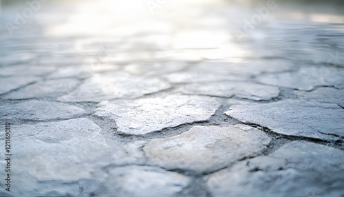 Close-Up of Stone Pavement with Polished Surface and Sunlight Glint


