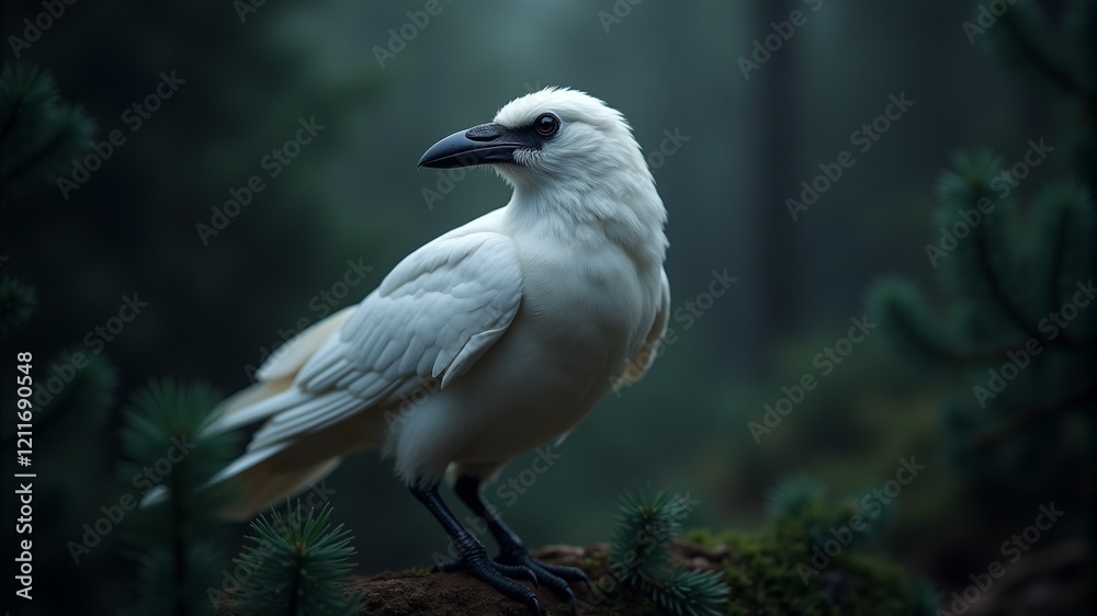 Fototapeta premium Albino Crow in the Dark Forest