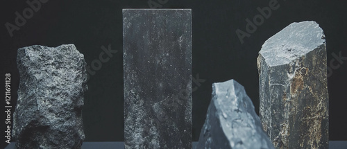 Rough texture of cast aluminum in varied shapes showcased against a dark background photo