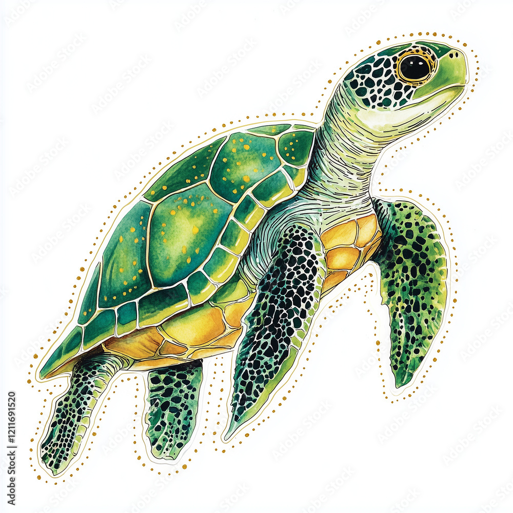 Fototapeta premium Lovely Green Turtle Sticker Showcasing Vibrant Design for Eco-Conscious Decor