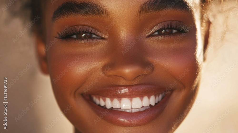A close-up of a smiling womans face, her eyes sparkling with joy, featuring a natural makeup look with soft pink lips and a warm, inviting expression. A close-up of a smiling womans face, her eyes sparkling with joy, featuring a natural makeup look with soft pink lips and a warm, inviting expression.