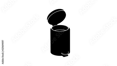 Bathroom Waste Basket, Black Isolated Silhouette