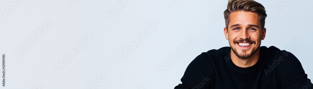 Vibrant portrait of a smiling man on a clean white backdrop, capturing a natural and warm expression ideal for lifestyle concepts Vibrant portrait of a smiling man on a clean white backdrop, capturing a natural and warm expression ideal for lifestyle concepts