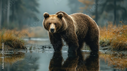 Majestic Brown Bear in Autumnal Wetland Habitat photo