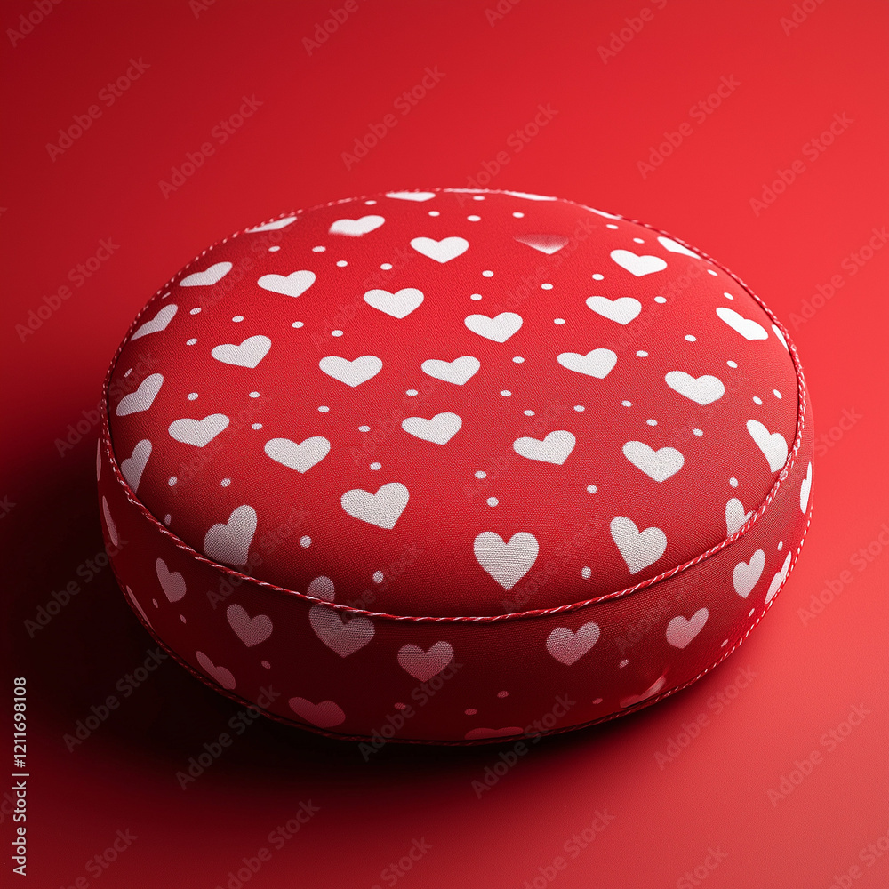 Red Round Cushion with White Hearts Pattern Valentines Day Decor Red Round Cushion with White Hearts Pattern Valentines Day Decor