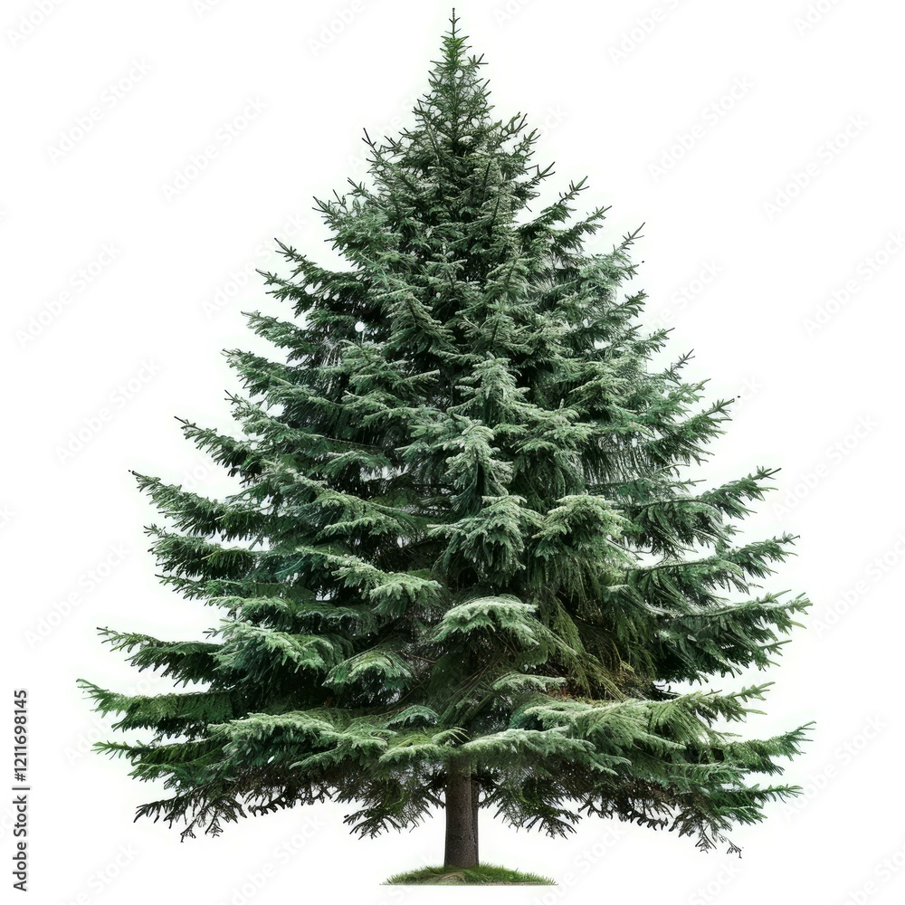 Fototapeta premium Lush green conifer tree isolated against a white backdrop, showcasing its natural beauty and perfect symmetry