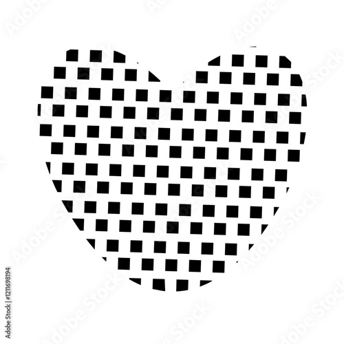 Black and white heart in small square, isolated on white background. Vector doodle element for you design. Valentines day concept.