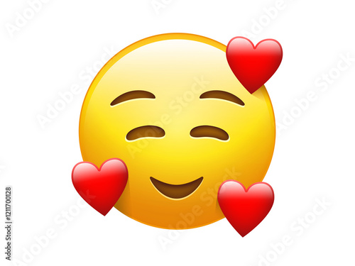Quadro su tela Isolated yellow smiley red cheek face icon with sweet heart.