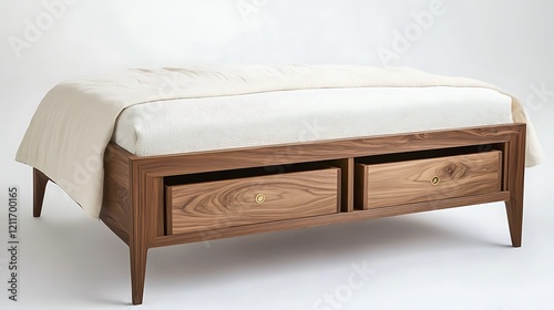 Modern Walnut Bed with Integrated Storage Drawers photo