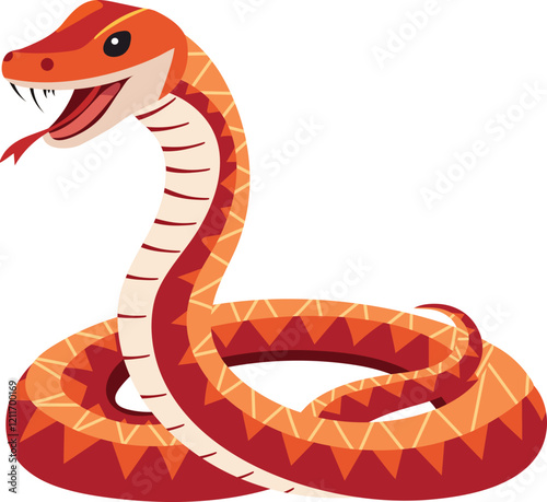 Isolated Snake Character Element in Red and Orange Color.