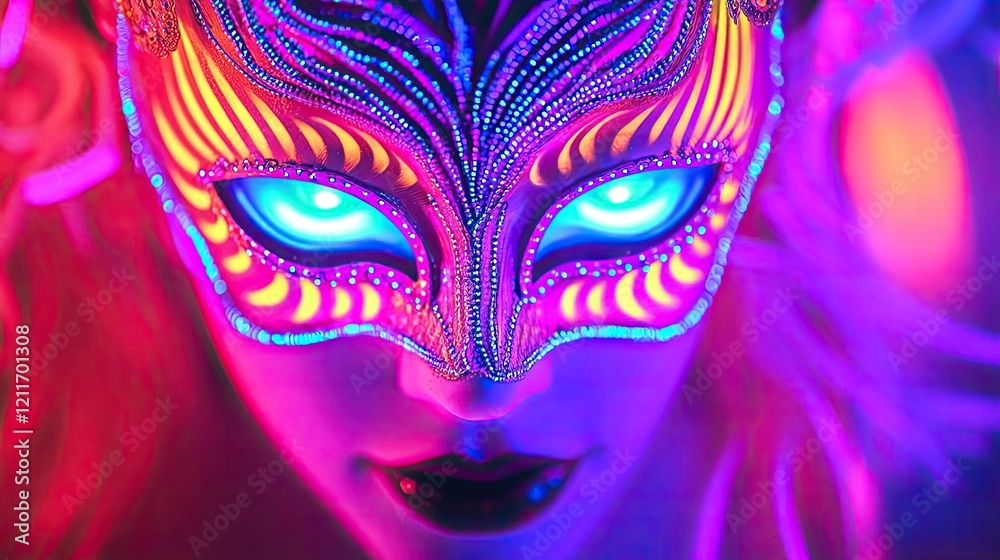 Fototapeta premium Carnival celebration concept. A vibrant mask design with glowing patterns, representing celebration and mystery.