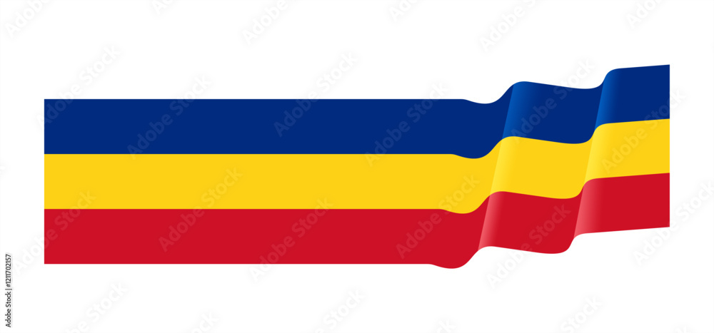 Fototapeta premium Romania flag waving style. National flag. Banner and border design element. 