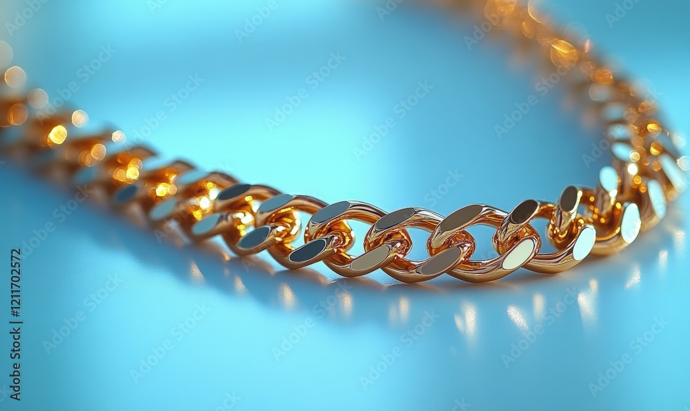 Obraz premium Shiny gold chain, blue background.