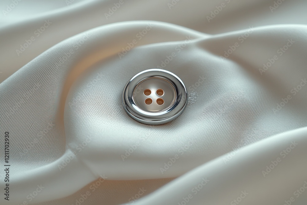 Silver button on creamy fabric. Silver button on creamy fabric.