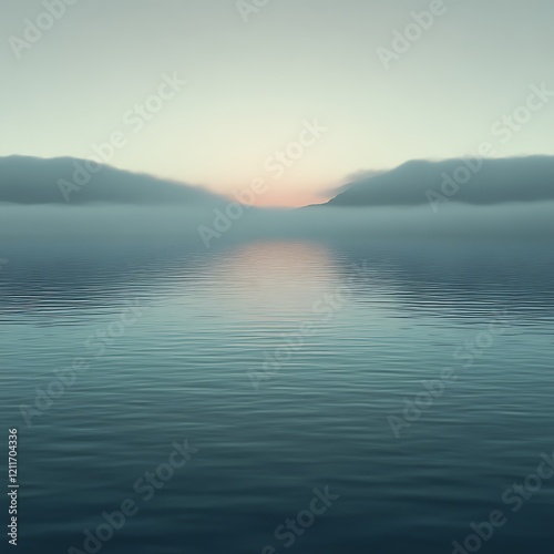 Wallpaper Mural Misty sunrise over calm water reflecting mountains. Torontodigital.ca