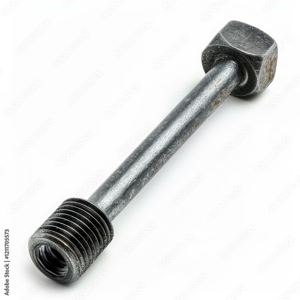 Long metal bolt with a square head and a threaded end, isolated on white background, representing industrial components Long metal bolt with a square head and a threaded end, isolated on white background, representing industrial components