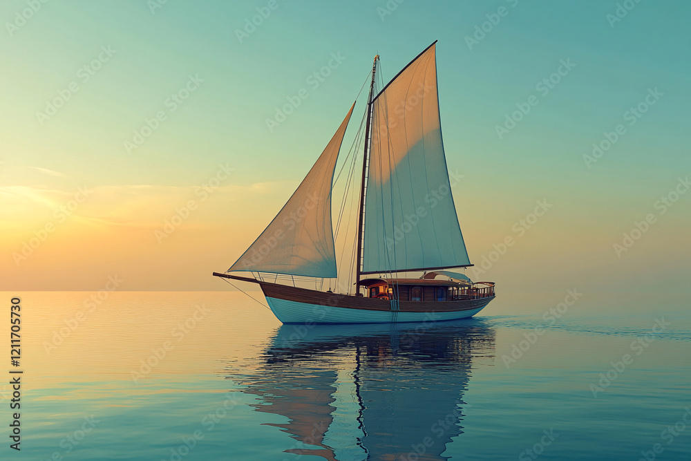 Fototapeta premium sailboat in the sea with copy space for text
