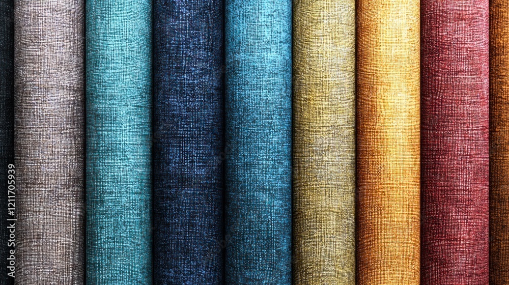 Vibrant Rolled Fabric Textures: A Spectrum of Colors and Materials