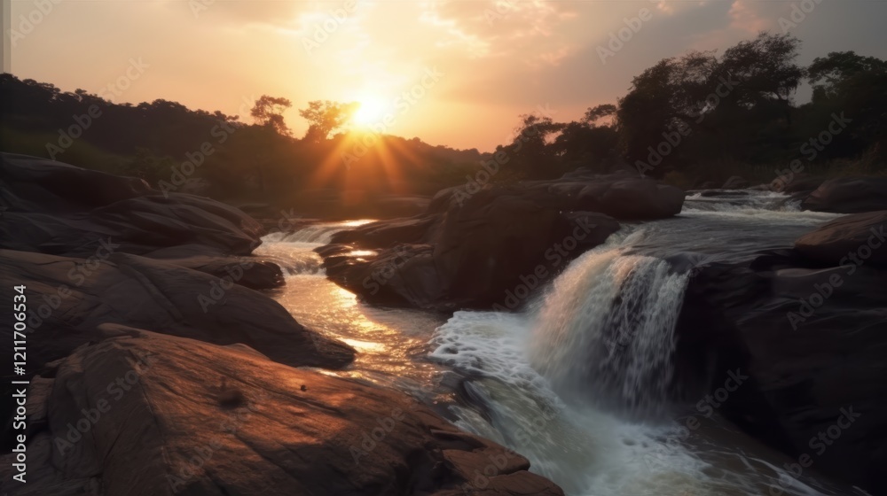 Obraz premium Waterfall at Sunset