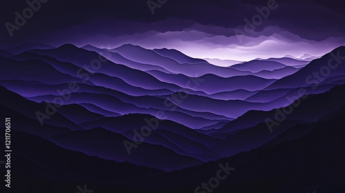 Minimalist Layered Paper cut Art of a Storm Over a Mountain Range at Night landscape