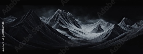 Minimalist Layered Paper cut Art of a Storm Over a Mountain Range at Night landscape