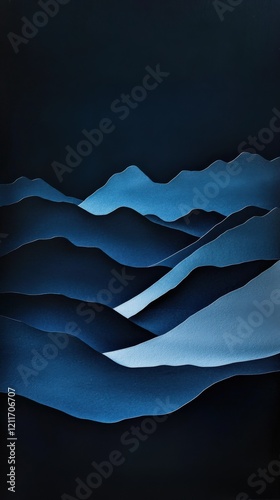 Minimalist Layered Paper cut Art of a Storm Over a Mountain Range at Night landscape