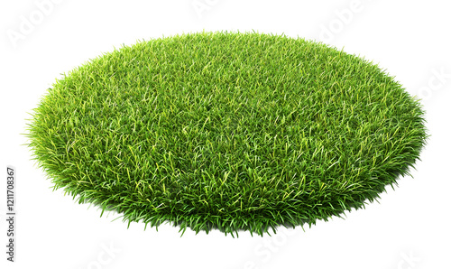 Lush green grass circle, isolated, studio,  nature background, design element