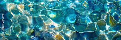 Abstract underwater scene with turquoise, blue, and green water texture.