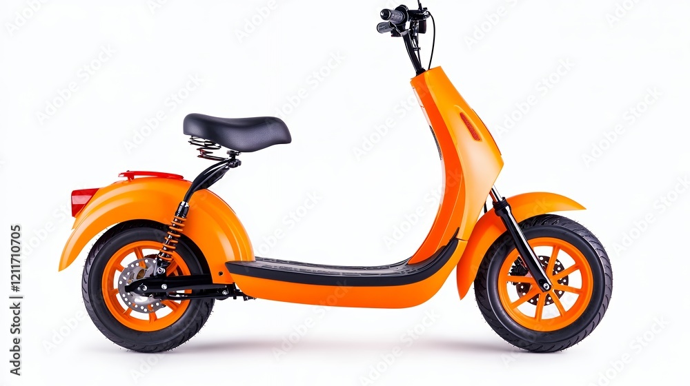 Vibrant orange scooter showcasing modern design features on a minimalist white background suitable for urban commuting and recreation Vibrant orange scooter showcasing modern design features on a minimalist white background suitable for urban commuting and recreation