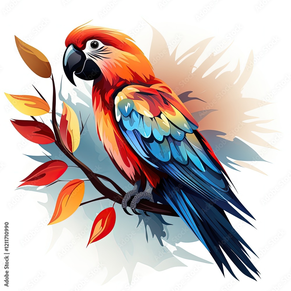 Fototapeta premium Artistic Flat Style Vector Parrot Illustration with a Red Color Palette