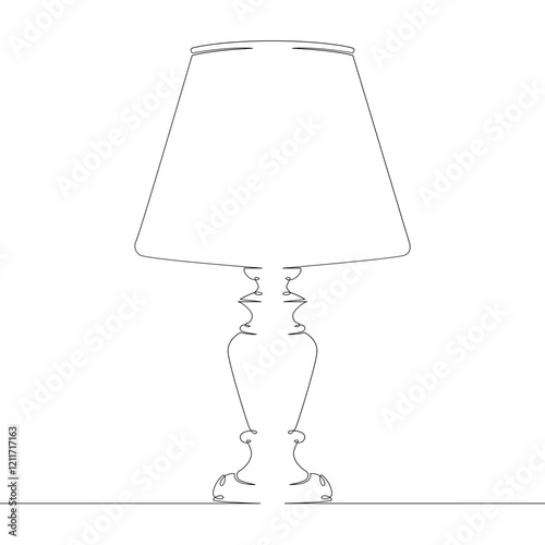 Table stylish retro electric lamp, floor lamp . One continuous drawing line, logo single hand drawn art doodle isolated minimal illustration.