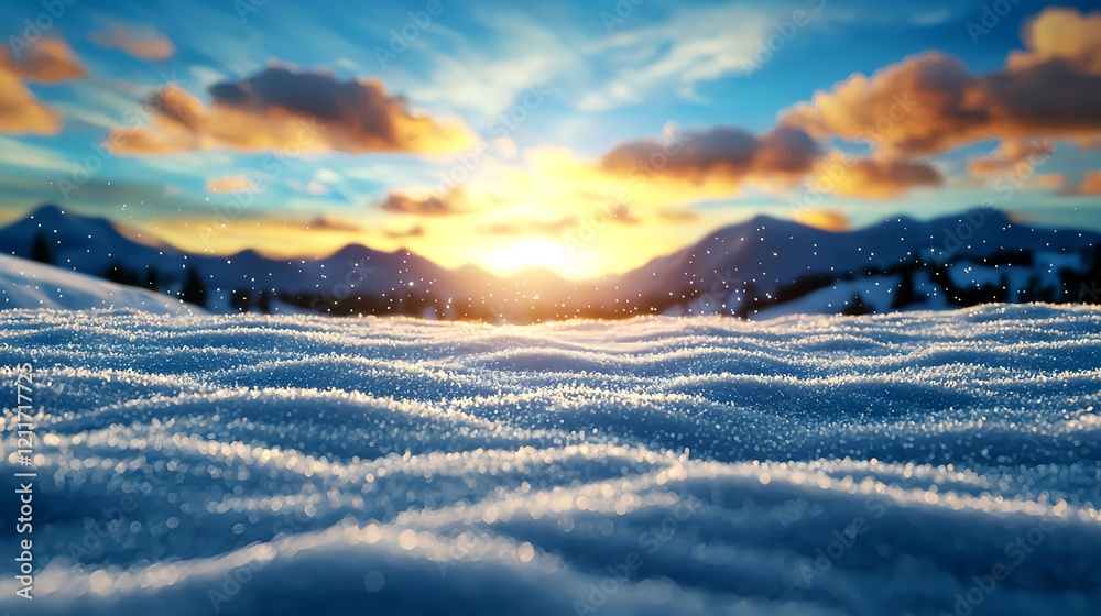 Stunning Winter Sunset Over Snow-Covered Mountains and Sky Stunning Winter Sunset Over Snow-Covered Mountains and Sky