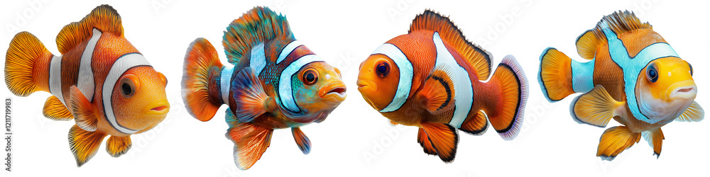 Fototapeta premium Marine animals fish species clip art collection. Highly detailed photo of a clownfish in a tropical sea setting.