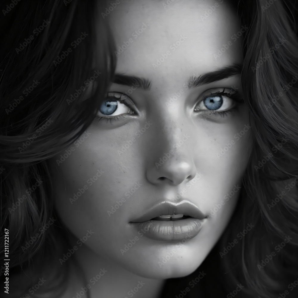 black and white portrait of a woman with bright blue eyes black and white portrait of a woman with bright blue eyes