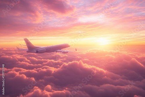 Airplane flying above clouds at sunset. (6) photo