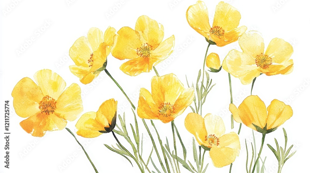 Modern Watercolor Buttercup Cluster Modern Watercolor Buttercup Cluster