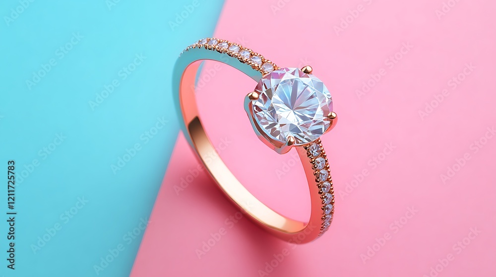 Sparkling Diamond Engagement Ring on Pastel Background Sparkling Diamond Engagement Ring on Pastel Background