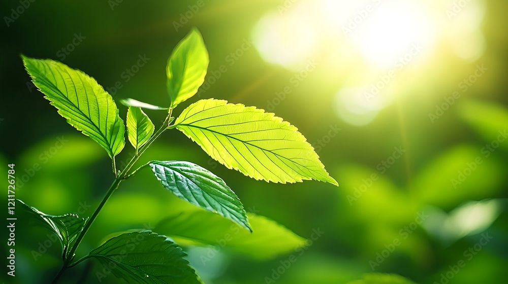 Fresh Green Leaves Illuminated by Sunlight in Nature Background Fresh Green Leaves Illuminated by Sunlight in Nature Background