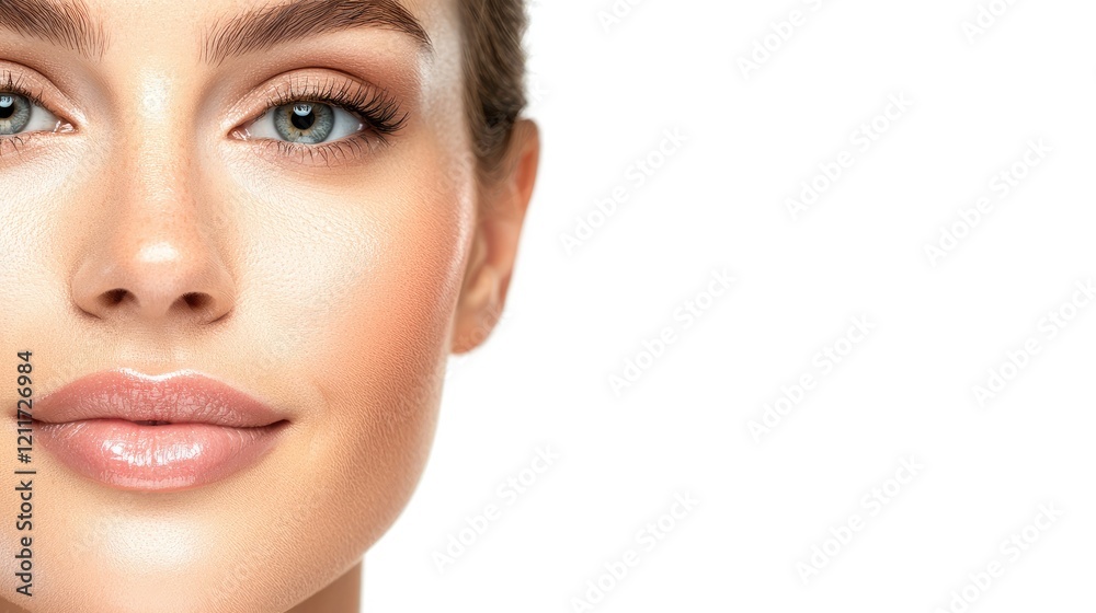 Young Woman with Perfect Skin, Natural Makeup on White Background Young Woman with Perfect Skin, Natural Makeup on White Background
