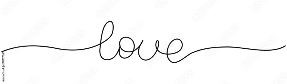 One line word Love. Calligraphy hand drawn lettering. Free handwriting wavy black letters. Valentines concept. Editable stroke