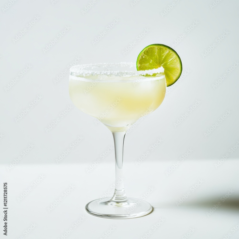 A tropical margarita with a salt rim and lime wedge, positioned against an isolated white background, minimalism art style A tropical margarita with a salt rim and lime wedge, positioned against an isolated white background, minimalism art style