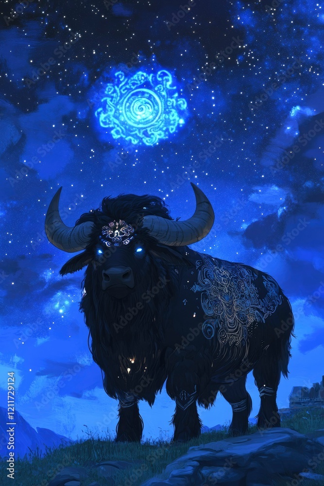 Majestic Celestial Yak Under Night Sky Majestic Celestial Yak Under Night Sky