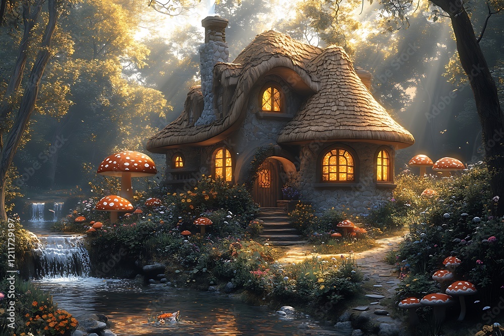 custom made wallpaper toronto digitalEnchanting Mushroom House nestled in a mystical forest.