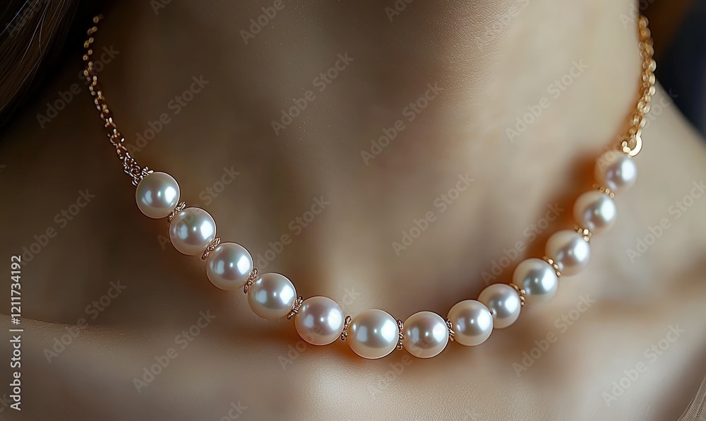 Obraz premium Elegant pearl necklace, gold chain, large pearls.