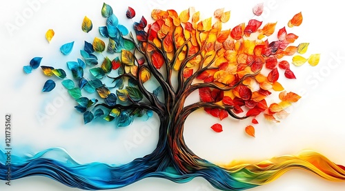 3D Wall Art Tree of Life with Leaves in Vibrant Colors for Unique and Nature-Inspired Interior Decor