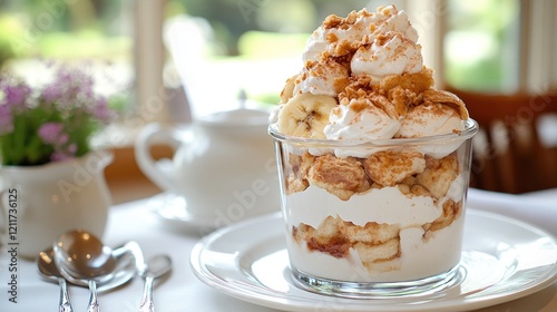 Banana cream dessert, cafe, sunny, layered, breakfast photo