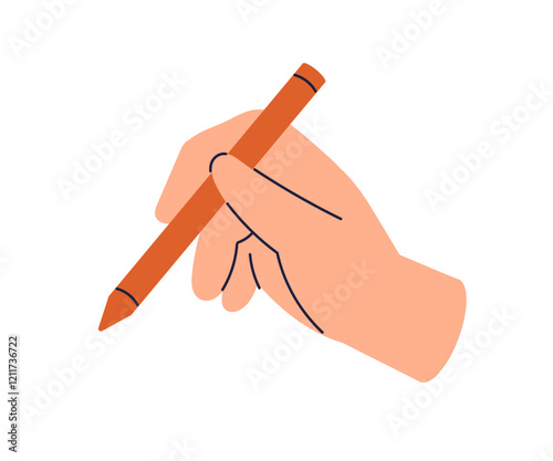 Hand holding colored pencil. Drawing with marker, sketching, designing with f...